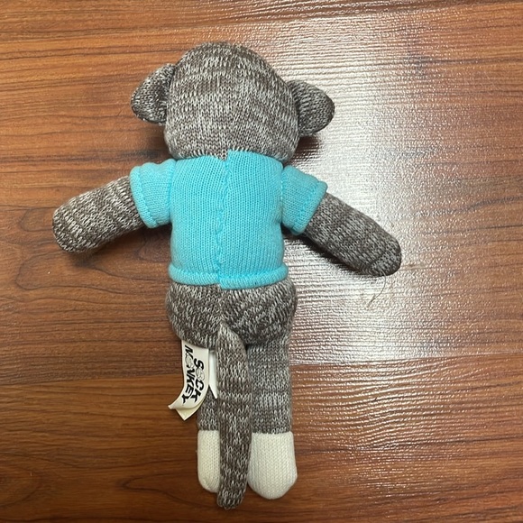 Dan Dee Sock Monkey Brown White Body Blue Shirt Red Apple Stuffed Animal Plush - Picture 3 of 4